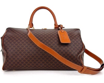 Vintage Céline Doctor Duffle 2-Way Brown Macadam Canvas Leather Weekend/Travel Bag