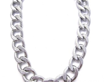 Textured Silver Necklace | Statement Necklace | Chunky Chain Necklace | Large Link Necklace | Silver Choker | Jumbo Link Necklace