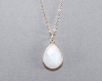 Large Tear Drop Gemstone Pendant Necklace