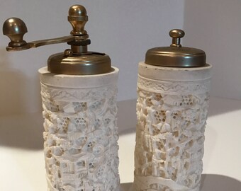 Vintage Salt and Pepper Shakers Carved Ivory