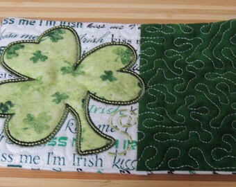 Shamrock St Patricks Day Applique and Embroidered Mug Rug Coffee Mat Candle Mat Drink Coaster Gift Decorative Snack Table Desk Mat Irish