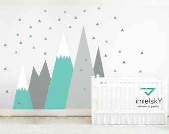 Mountains Wall Decal NURSERY Crib Wall Art Triangle Snowflake Wall Protection Kids Room Corner Pattern Sticker self adhesive #mountains020