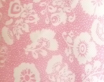 Vintage Pink & White Floral Polyester Fabric 4 Yards