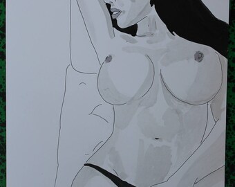 drawing of nude female erotic "Délassée"