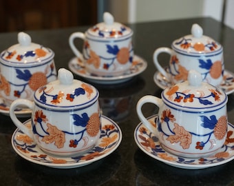 Set of 5 Vintage Horchow Collection Imari Pots de Creme/ Horchow Old Imari/ Elegant Tableware/ Chinoiseri