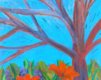 Tiger Lilies with Old Tree