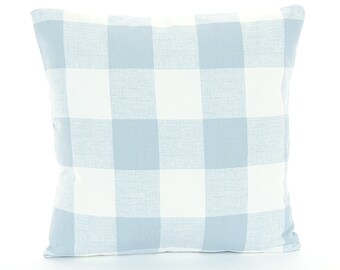 Blue White Buffalo Check Pillow Throw Pillow COVER Soft Slate Blue Couch Pillow Shabby Chic Bedding Nursery Pillow ALL SIZES One or More