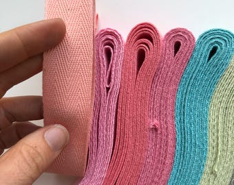 1" cotton twill tape, (25mm) herringbone tape, over 200 colour choices, sold by the yard, apron ties.