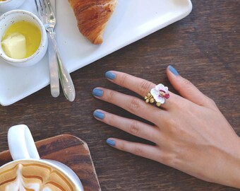 Phalaen White Ring , Flower Ring , Handpainted GOODAFTERNINE , Phalaenopsis , Orchid