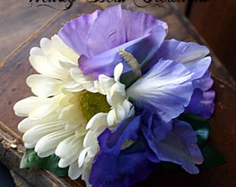 Iris Fairy Cluster Fascinator Clip - Vegan, ATS, Tribal, Belly Dance, Wedding, Bridal, Pin Up, Hair Garden, Iris, Lavender, Poppy, Daisy