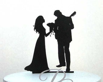 Wedding Cake Topper - Guitar Player, Musician and Bride silhouette