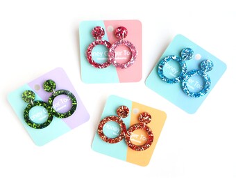 Glitter Hoop Earrings -Rosy Pink - Blue Earrings - Acrylic Earrings - Laser Cut Jewellery