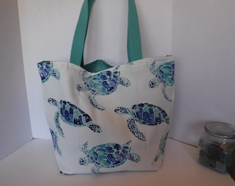 Sea Turtle Tote, Reversible, Outdoor fabric