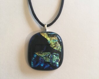 Black and dichroic fused glass necklace