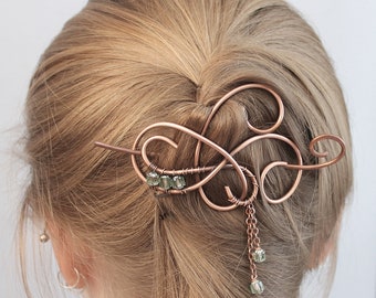 Copper Hair Jewelry, Beaded Hair Pin, Hair Clip Womens, Hair Stick, Hair Slide, Hair Barrette, Hair Accessories for Women, Gift for Her