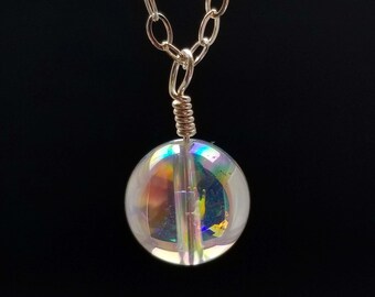 Angel Aura Quartz Crystal Round Bead Pendant Necklace - 14mm