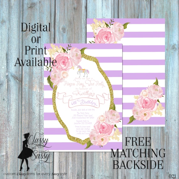 Princess Pony Birthday Party Invitation, Pony Party, Purple Glitter Party Invitation, DIY Print Party Invitation, Tween Birthday invite 021
