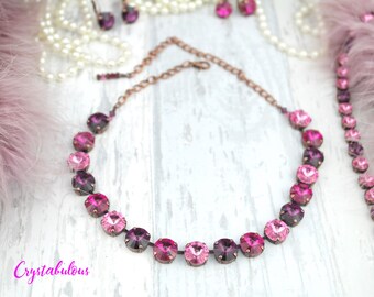 Swarovski Crystal Necklace, Pink Necklace, Purple Necklace, Statement Necklace, Chunky Necklace, Crystal Necklace, Bridal Necklace, Gift.