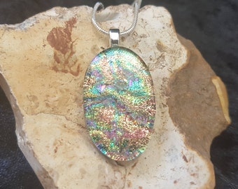 Orange Dichroic Glass Pendant - Dichroic Fused Glass Pendant - Dichroic Fused Glass Jewelry - UK Seller - Fused Glass Necklace