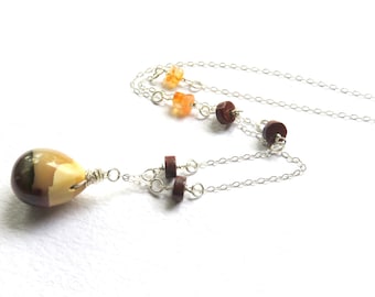 Mookaite Jasper Necklace, Sterling Silver Gemstone Chain Necklace, Earthtone Fashion Jewelry, Wire Wrapped Pendant, One of a Kind Gift