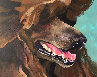Brown Show Poodle Painting 7x9,5 inches