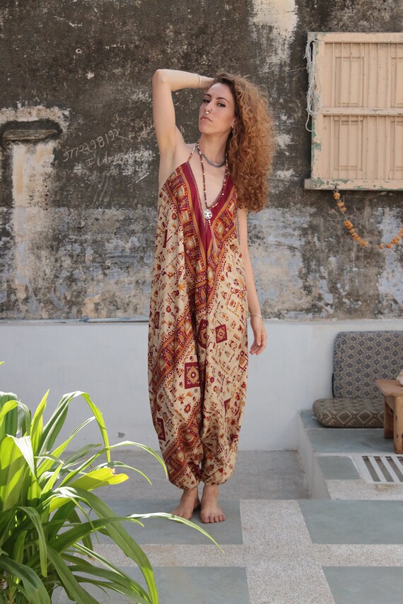 RETRO TRIBAL JUMPSUIT - Bohemian - Summer - Prom - Vintage Print - Wedding outfit - Festival - Halter neck - Couture - Backless - Maxi dress