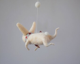 Needle Felted Bunny, Nursery Mobile, Baby Mobile, Baby Crib Mobile, Cream White Bunny Mobile