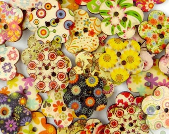 50/500pcs Multi-Colors Flower Shape Wood Buttons Lot 24MM Craft/kids Sewing DIY