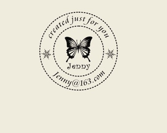 Custom Logo Stamp ( 1.57" x1.57" ) - Custom butterfly Stamp - handmade Stamp - Personalized Rubber Stamp -vintage flower