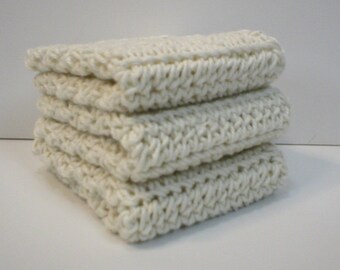 Handmade Crochet Cotton Washcloths or Dishcloths, Set of 3 in Cream Color (Dishcloths6351)