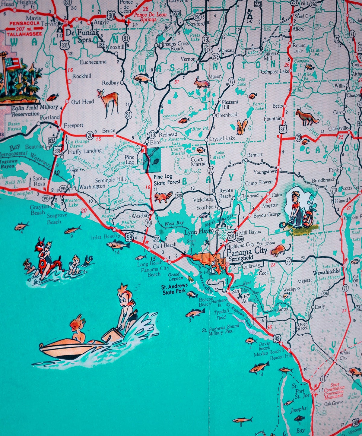 Panama City St Joe Florida Panhandle beach retro map print