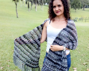 Chal rectangular a crochet - patrón en español