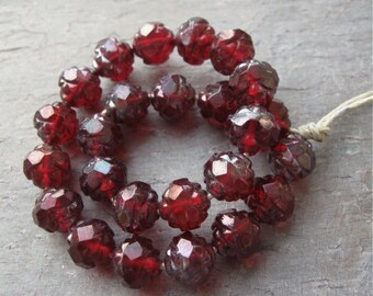 Siam Ruby Vega Rosebud Firepolish Beads Czech Glass 7-8mm New (25)