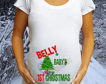 BELLY BABY'S 1st Christmas Maternity Shirt - Pregnancy Christmas Shirt - Christmas Announcement Shirt - Christmas Pregnancy shirt