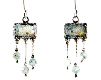 Sterling Silver earrings, Hippie earrings , Israeli roman glass jewelryisraelische schmuck