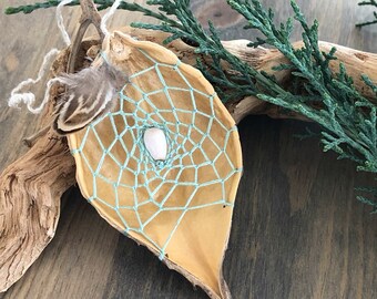 Mint Green dream catcher , milkweed seed pod
