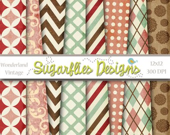 Vintage Digital Paper Pack -- WONDERLAND VINTAGE