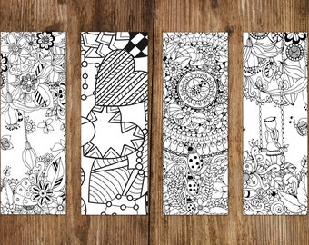 Bookmark set, 4 bookmarks for colouring, bookmarks coloring