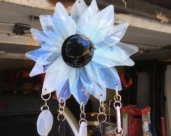 WIND CHIME - Stained Glass Black and White Flower Windchime