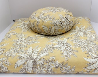Meditation Cushion Set, Buckwheat Zafu & Zabuton, Beach Flower