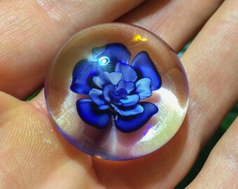 Glass Flower Paperweight - Trippy Cabochon - 26 mm Cabocon - Jewelry Making Supplies - Art Glass Touchstone - Blown Glass Paperweight - Cab