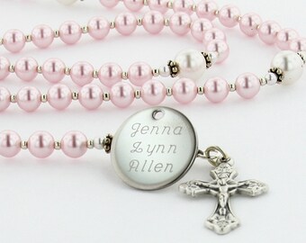 Baptism Rosary, Personalized Rosary, Rosary, Christening Gift, Baptism Gift, Christening Rosary, Girl Rosary, Pink & White Rosary, SweetPWp