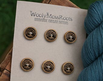 SALE! 6 Wooden Tree Buttons- Oregon Myrtlewood- Wooden Buttons- Eco Craft Supplies, Eco Knitting Supplies, Eco Sewing Supplies