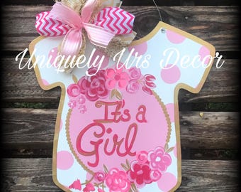 Baby Door Hanger, Newborn Door Hanger, Hospital Door Hanger, Its A Girl, Onesie Door Hanger, Nursery Door Hanger