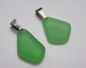 Green Cultured Sea Glass Pendant or Charm With 17 Inch Chain