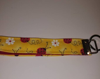 Super Cute Ladybug Print Fabric Keychain Fob-Monogram Available