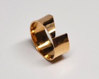 Angular wide band hammered bronze ring