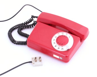 Vintage red rotary telephone from 70s, Red telephone, Xmas gift