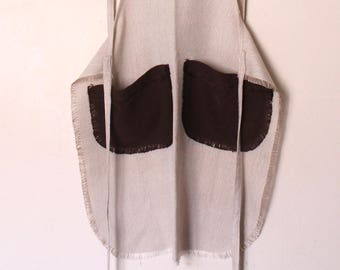1970s artisanal hand-loomed linen apron from Ste-Madeleine, Québec