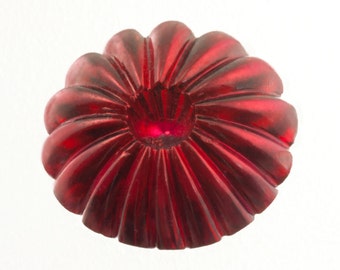 720 Melon Glass Stones, 13mm Ruby Red Grooved Cabochon, Fluted Glass Flower Cabachon, Mixed Media Collage Part Embellishment, Big Lot Bulk